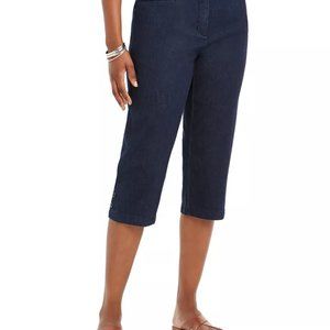 NWT Karen Scott Womens BLACK DENIM Comfort Stretch Cotton Tummy Control Capri 12